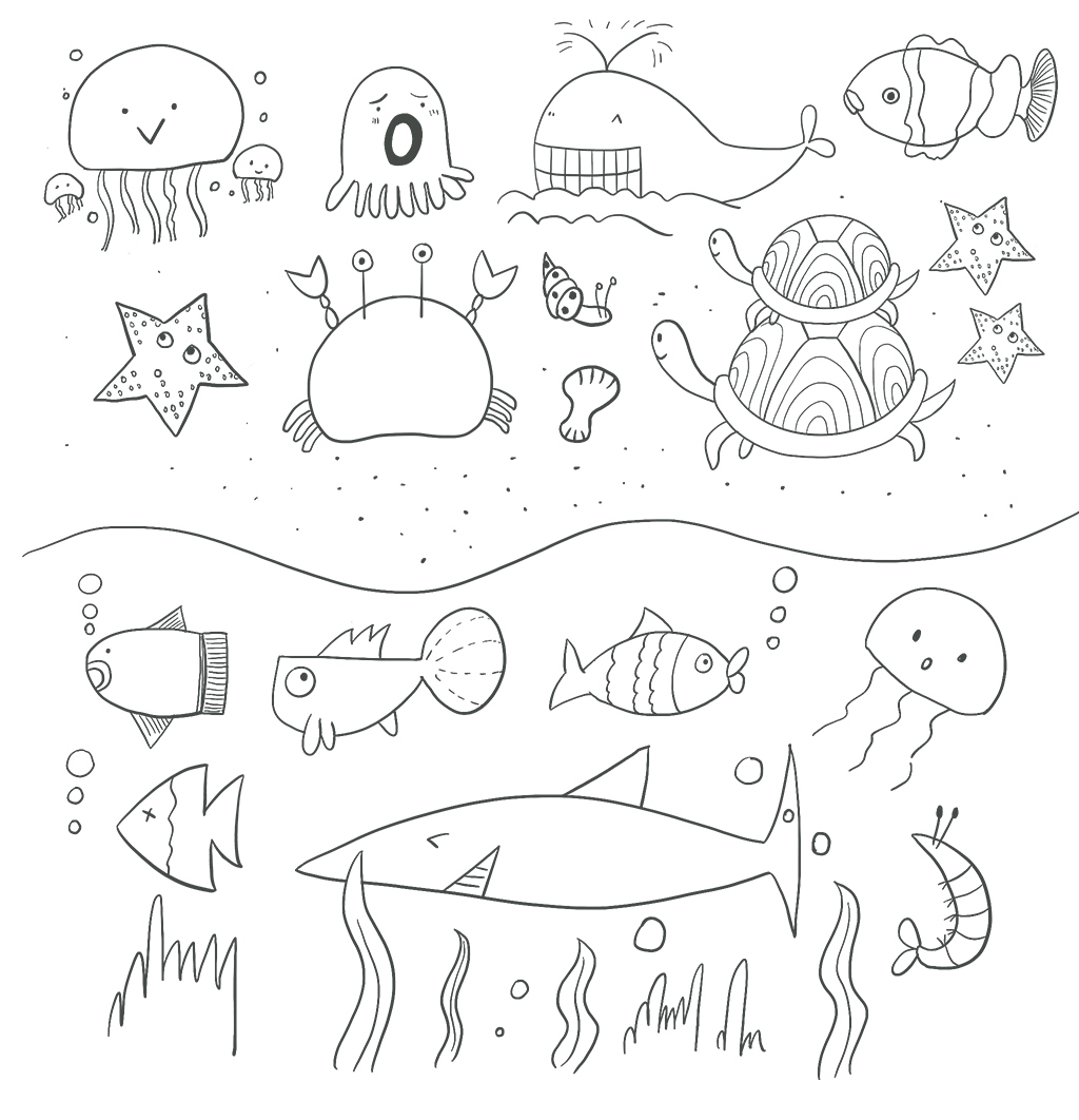 动物线稿:分享一组动物海洋生物线稿